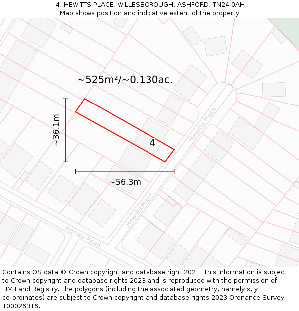 4, HEWITTS PLACE, WILLESBOROUGH, ASHFORD, TN24 0AH: Plot and title map