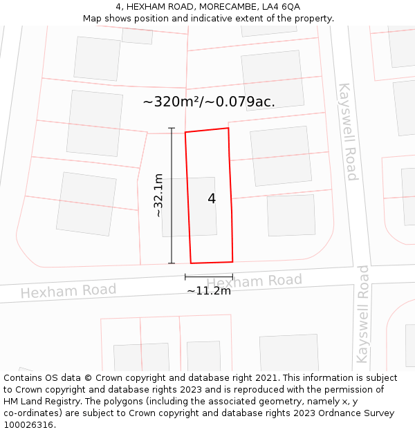4, HEXHAM ROAD, MORECAMBE, LA4 6QA: Plot and title map