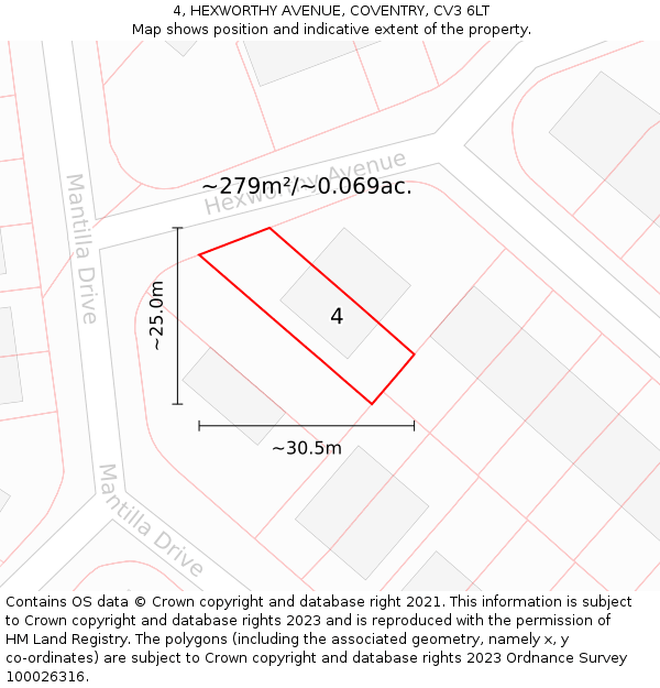 4, HEXWORTHY AVENUE, COVENTRY, CV3 6LT: Plot and title map