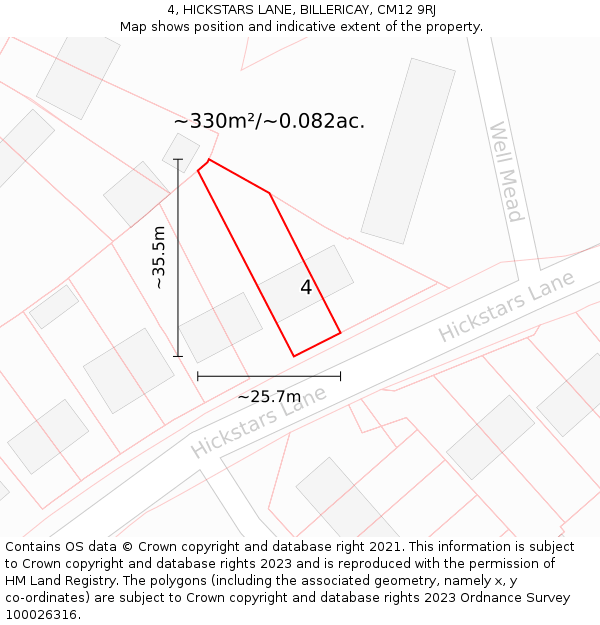 4, HICKSTARS LANE, BILLERICAY, CM12 9RJ: Plot and title map