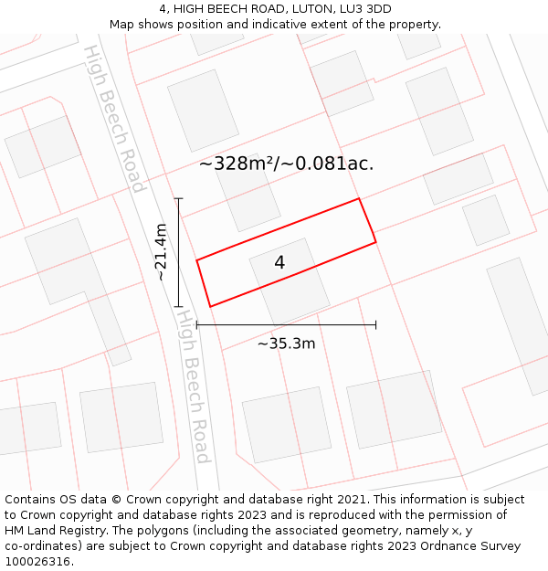 4, HIGH BEECH ROAD, LUTON, LU3 3DD: Plot and title map