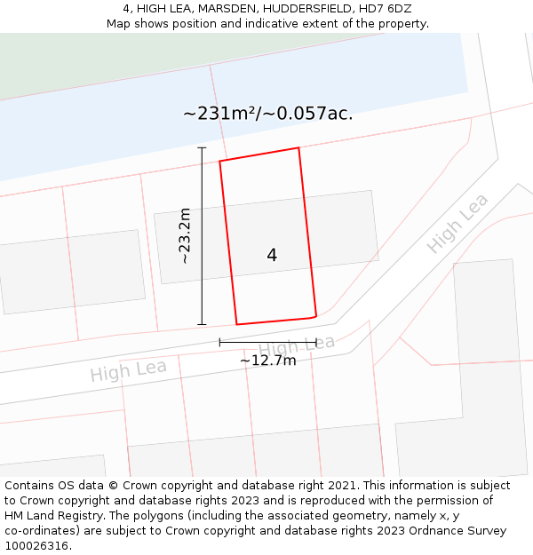 4, HIGH LEA, MARSDEN, HUDDERSFIELD, HD7 6DZ: Plot and title map