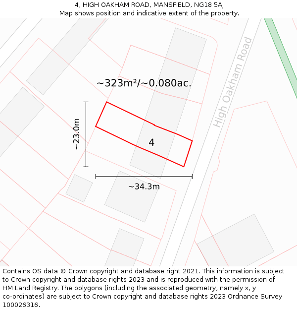 4, HIGH OAKHAM ROAD, MANSFIELD, NG18 5AJ: Plot and title map