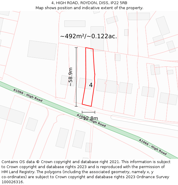 4, HIGH ROAD, ROYDON, DISS, IP22 5RB: Plot and title map