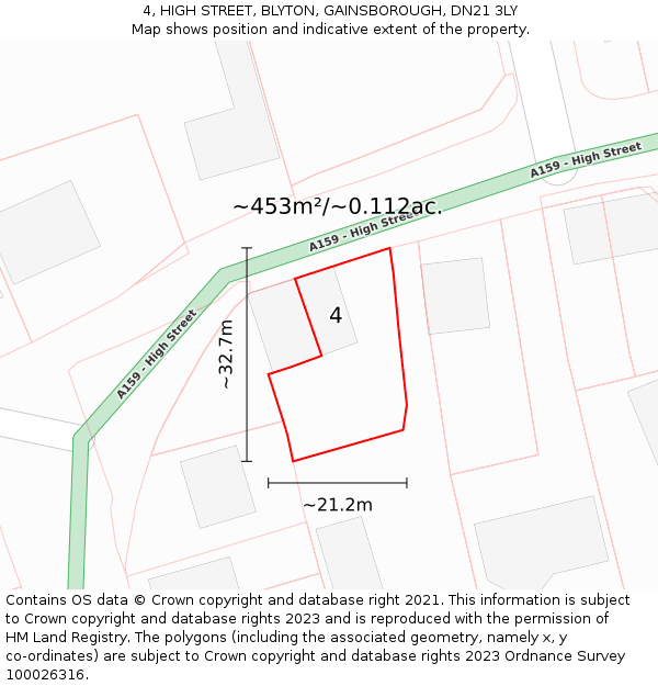 4, HIGH STREET, BLYTON, GAINSBOROUGH, DN21 3LY: Plot and title map