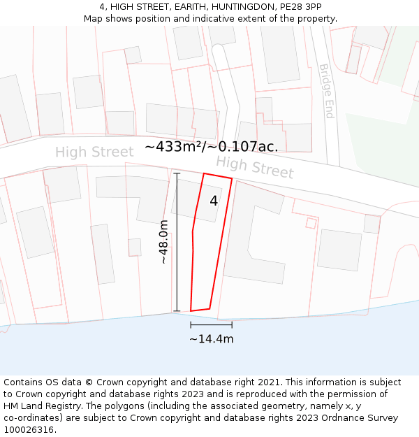 4, HIGH STREET, EARITH, HUNTINGDON, PE28 3PP: Plot and title map