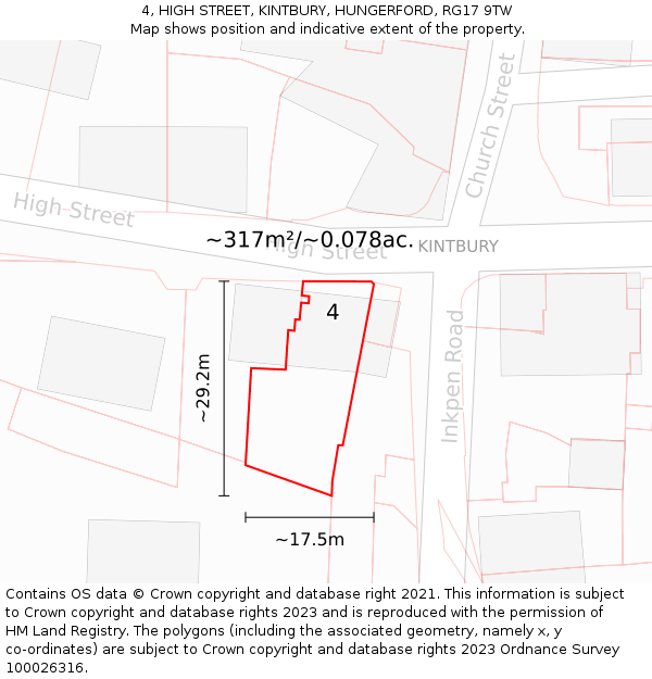 4, HIGH STREET, KINTBURY, HUNGERFORD, RG17 9TW: Plot and title map