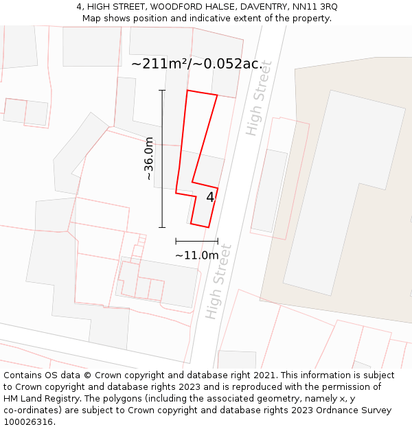 4, HIGH STREET, WOODFORD HALSE, DAVENTRY, NN11 3RQ: Plot and title map