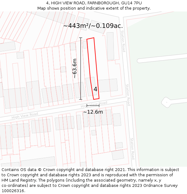 4, HIGH VIEW ROAD, FARNBOROUGH, GU14 7PU: Plot and title map