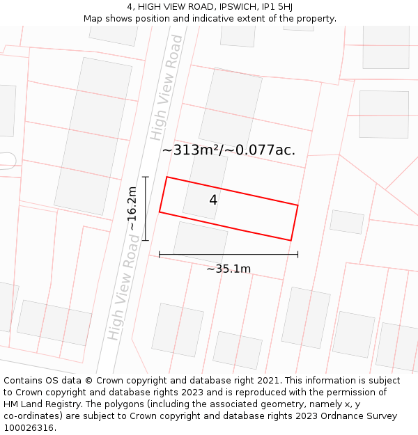 4, HIGH VIEW ROAD, IPSWICH, IP1 5HJ: Plot and title map