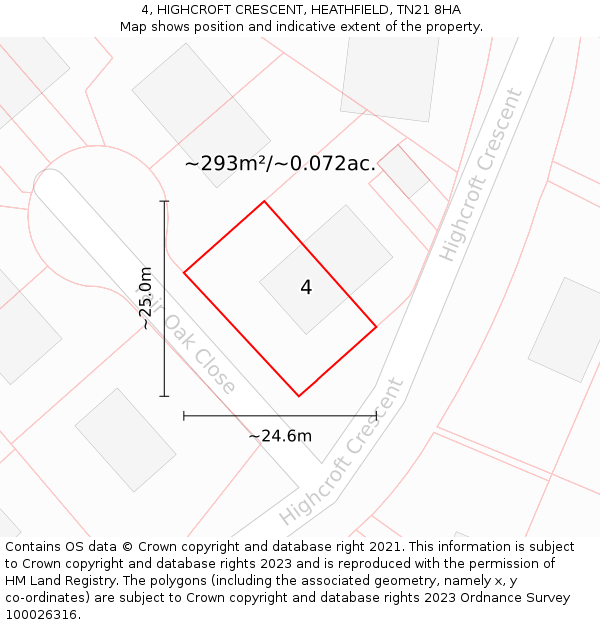 4, HIGHCROFT CRESCENT, HEATHFIELD, TN21 8HA: Plot and title map
