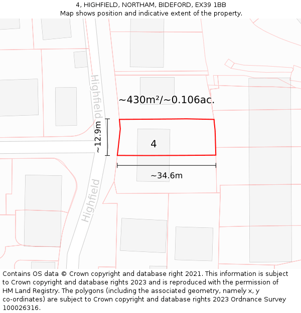 4, HIGHFIELD, NORTHAM, BIDEFORD, EX39 1BB: Plot and title map