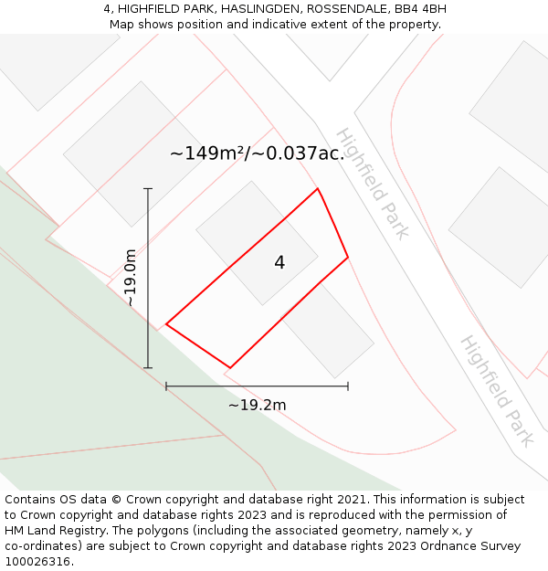 4, HIGHFIELD PARK, HASLINGDEN, ROSSENDALE, BB4 4BH: Plot and title map