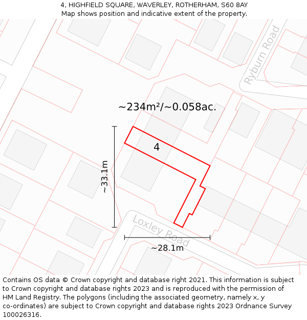 4, HIGHFIELD SQUARE, WAVERLEY, ROTHERHAM, S60 8AY: Plot and title map