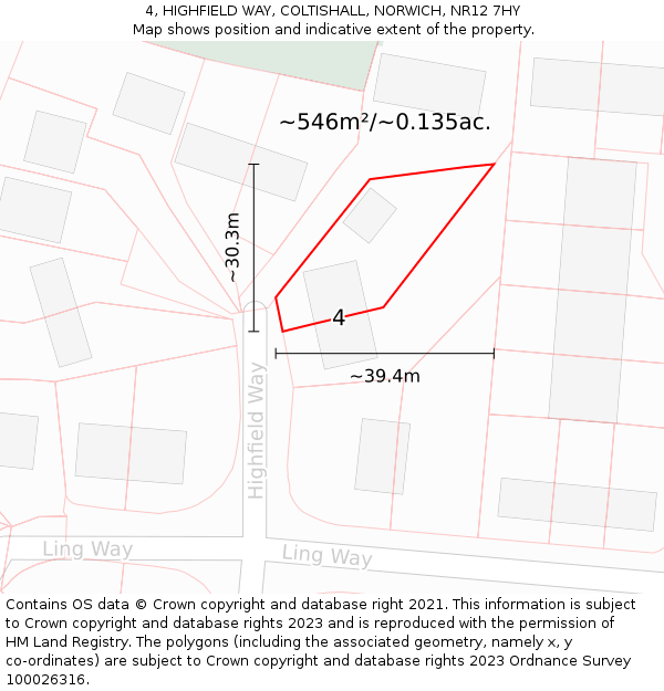 4, HIGHFIELD WAY, COLTISHALL, NORWICH, NR12 7HY: Plot and title map