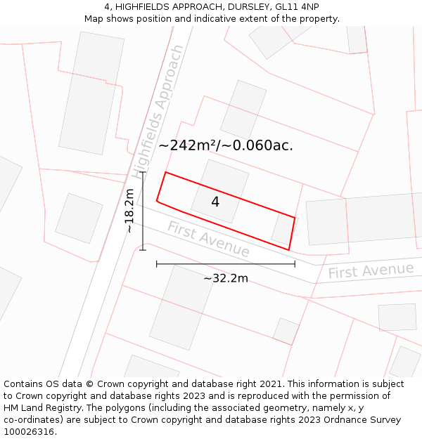 4, HIGHFIELDS APPROACH, DURSLEY, GL11 4NP: Plot and title map
