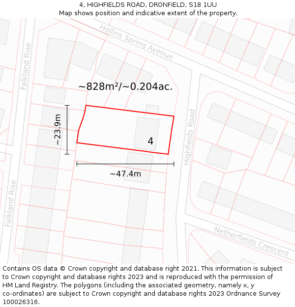 4, HIGHFIELDS ROAD, DRONFIELD, S18 1UU: Plot and title map