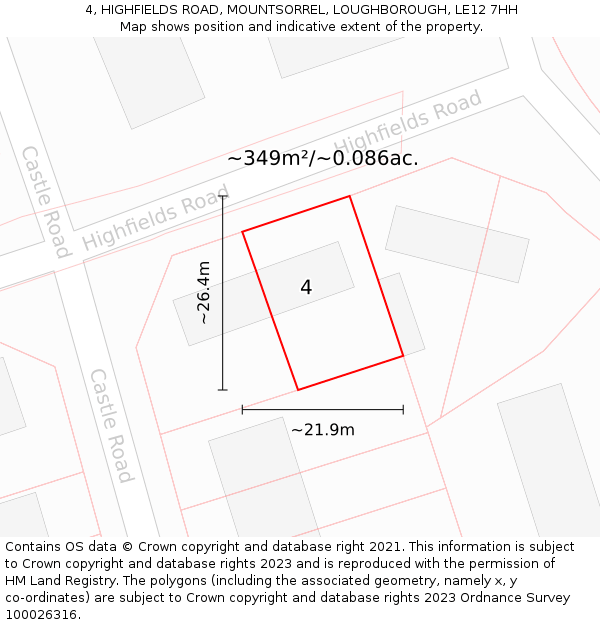 4, HIGHFIELDS ROAD, MOUNTSORREL, LOUGHBOROUGH, LE12 7HH: Plot and title map
