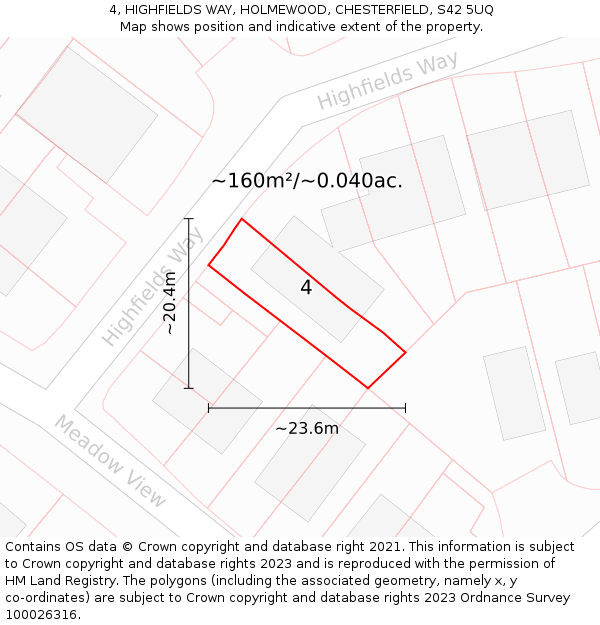 4, HIGHFIELDS WAY, HOLMEWOOD, CHESTERFIELD, S42 5UQ: Plot and title map