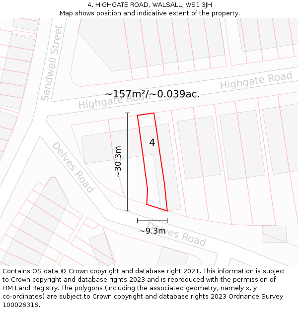 4, HIGHGATE ROAD, WALSALL, WS1 3JH: Plot and title map