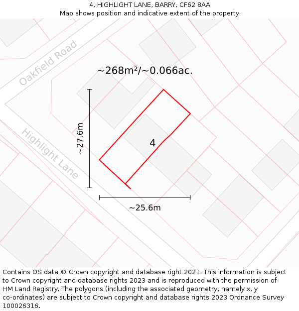 4, HIGHLIGHT LANE, BARRY, CF62 8AA: Plot and title map