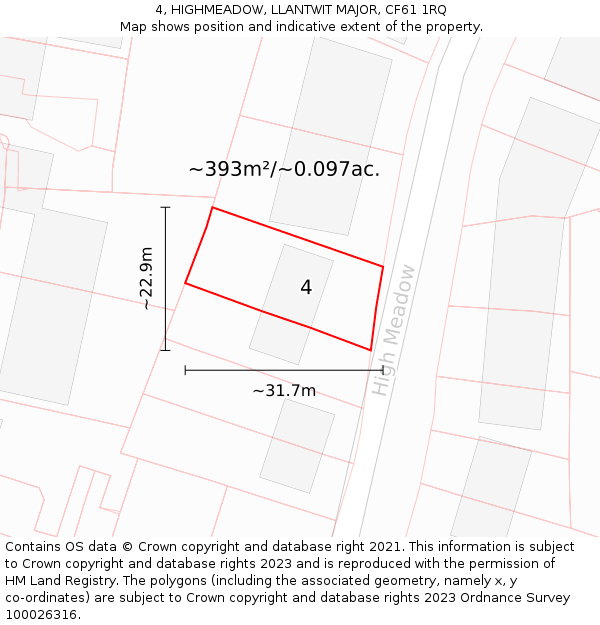 4, HIGHMEADOW, LLANTWIT MAJOR, CF61 1RQ: Plot and title map