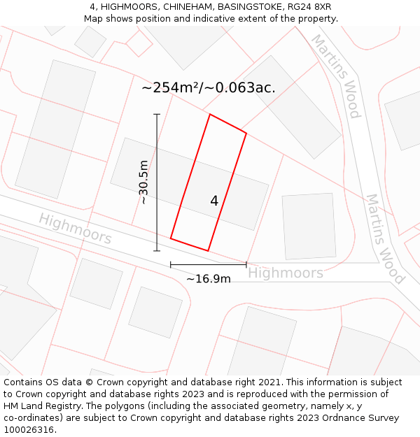 4, HIGHMOORS, CHINEHAM, BASINGSTOKE, RG24 8XR: Plot and title map