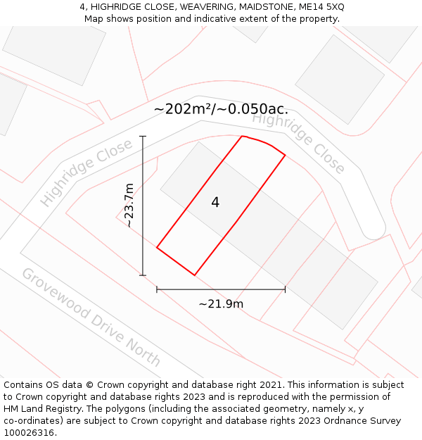 4, HIGHRIDGE CLOSE, WEAVERING, MAIDSTONE, ME14 5XQ: Plot and title map