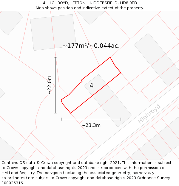 4, HIGHROYD, LEPTON, HUDDERSFIELD, HD8 0EB: Plot and title map