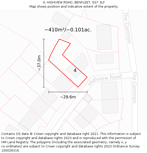 4, HIGHVIEW ROAD, BENFLEET, SS7 3LF: Plot and title map