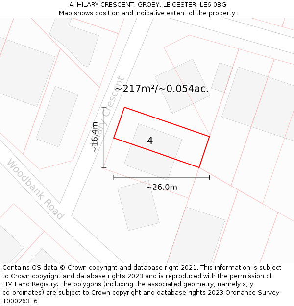 4, HILARY CRESCENT, GROBY, LEICESTER, LE6 0BG: Plot and title map