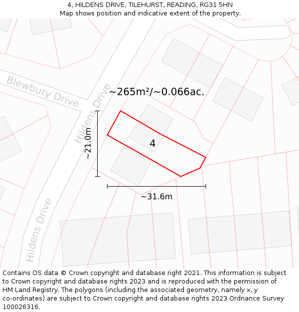 4, HILDENS DRIVE, TILEHURST, READING, RG31 5HN: Plot and title map