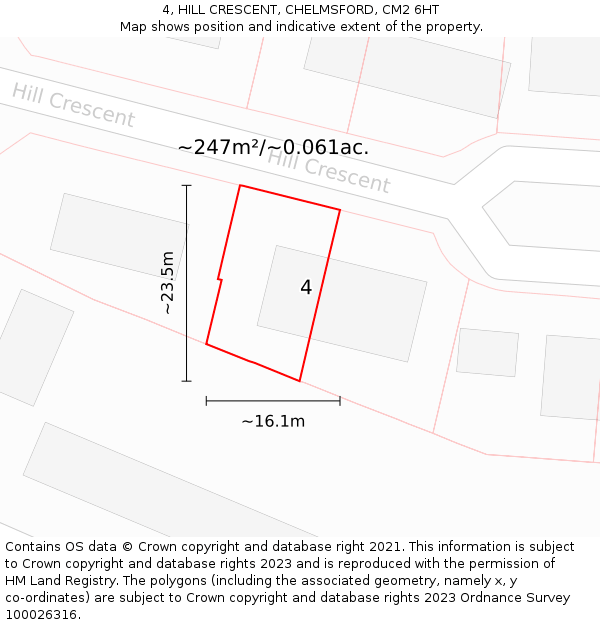 4, HILL CRESCENT, CHELMSFORD, CM2 6HT: Plot and title map
