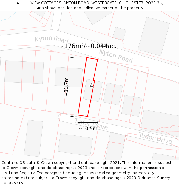 4, HILL VIEW COTTAGES, NYTON ROAD, WESTERGATE, CHICHESTER, PO20 3UJ: Plot and title map