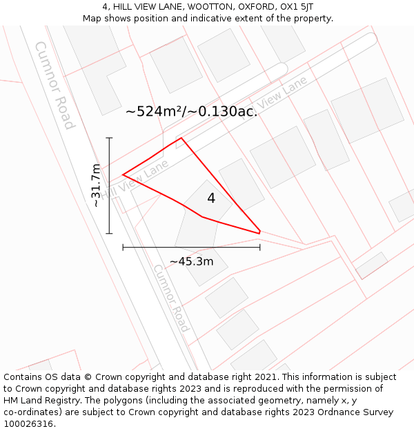 4, HILL VIEW LANE, WOOTTON, OXFORD, OX1 5JT: Plot and title map