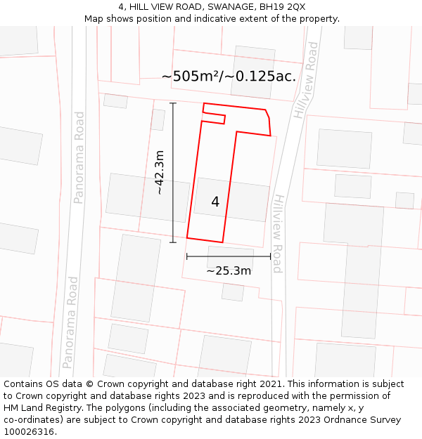 4, HILL VIEW ROAD, SWANAGE, BH19 2QX: Plot and title map