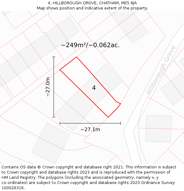 4, HILLBOROUGH GROVE, CHATHAM, ME5 8JA: Plot and title map