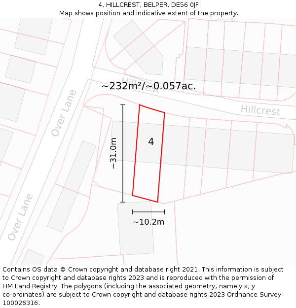 4, HILLCREST, BELPER, DE56 0JF: Plot and title map
