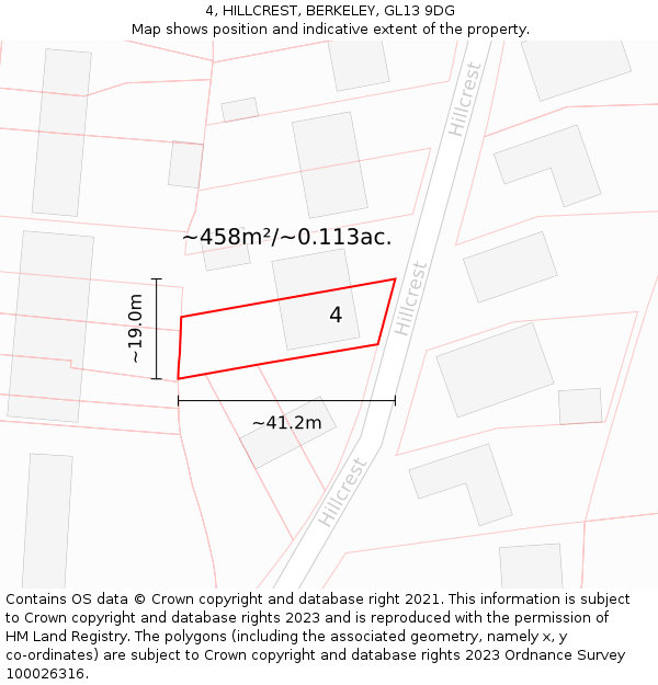4, HILLCREST, BERKELEY, GL13 9DG: Plot and title map