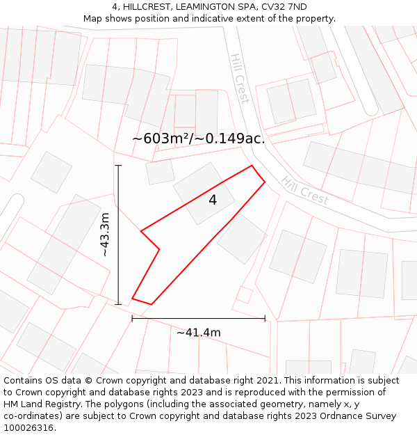 4, HILLCREST, LEAMINGTON SPA, CV32 7ND: Plot and title map