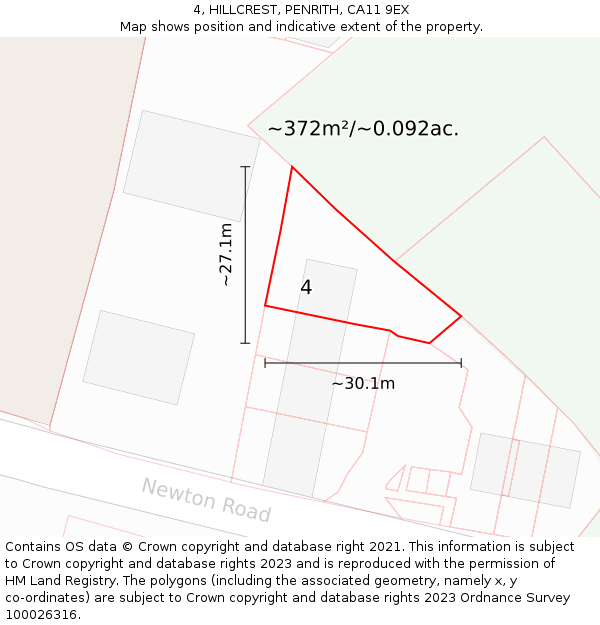 4, HILLCREST, PENRITH, CA11 9EX: Plot and title map