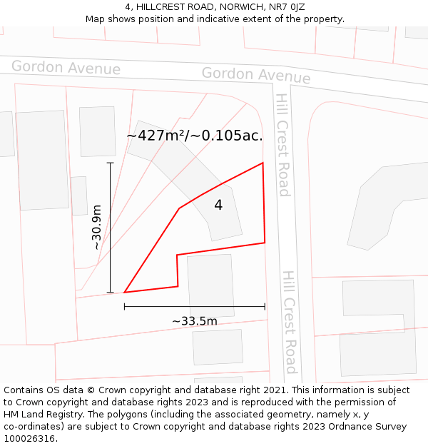 4, HILLCREST ROAD, NORWICH, NR7 0JZ: Plot and title map