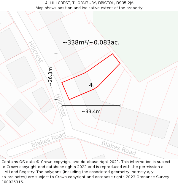 4, HILLCREST, THORNBURY, BRISTOL, BS35 2JA: Plot and title map