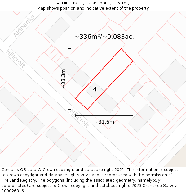 4, HILLCROFT, DUNSTABLE, LU6 1AQ: Plot and title map