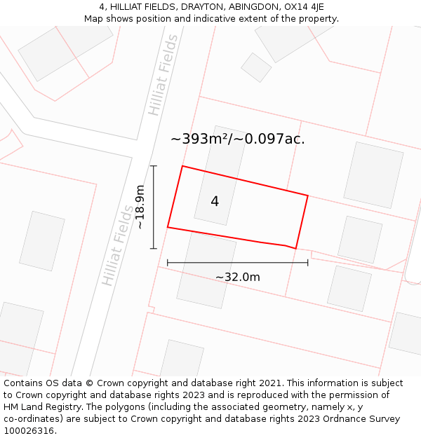 4, HILLIAT FIELDS, DRAYTON, ABINGDON, OX14 4JE: Plot and title map