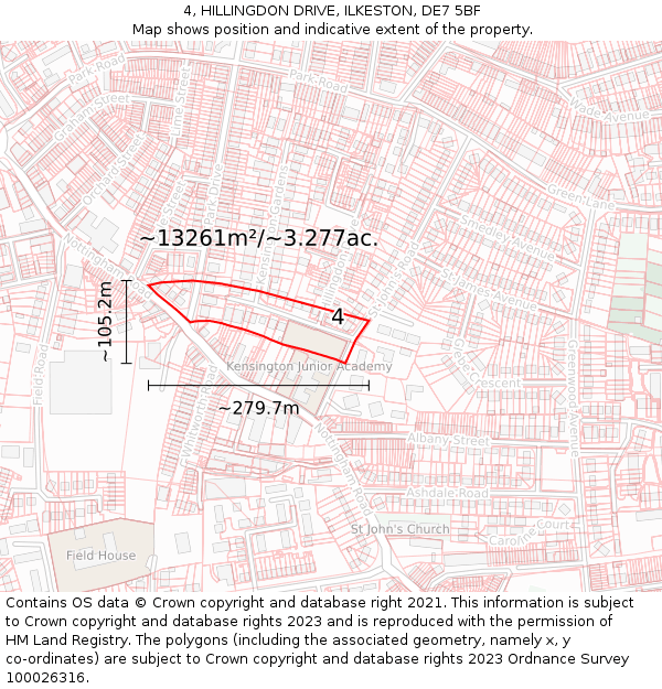 4, HILLINGDON DRIVE, ILKESTON, DE7 5BF: Plot and title map