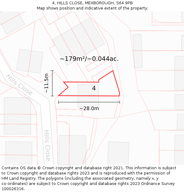 4, HILLS CLOSE, MEXBOROUGH, S64 9PB: Plot and title map