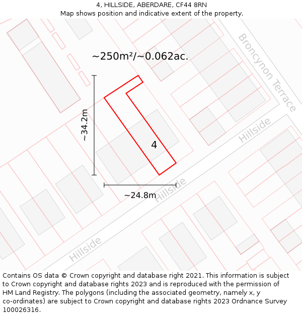 4, HILLSIDE, ABERDARE, CF44 8RN: Plot and title map