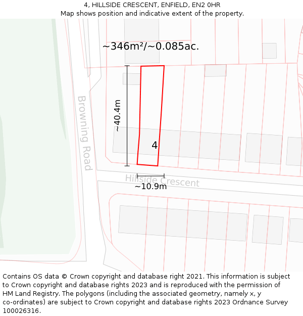 4, HILLSIDE CRESCENT, ENFIELD, EN2 0HR: Plot and title map