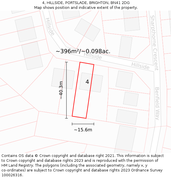 4, HILLSIDE, PORTSLADE, BRIGHTON, BN41 2DG: Plot and title map